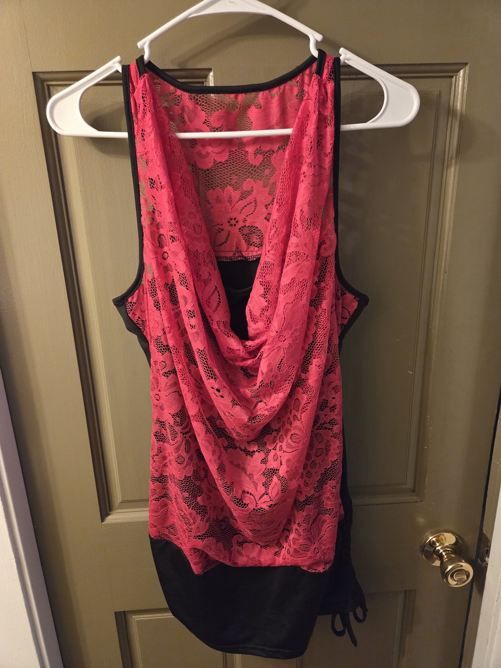Black & Hot Pink Lace Drape-Back Tank